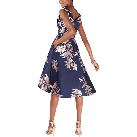 Adrianna Papell Womens Navy Fit & Flare Hi-Low Cocktail Dress Petites NWOT - Picture 2 of 3